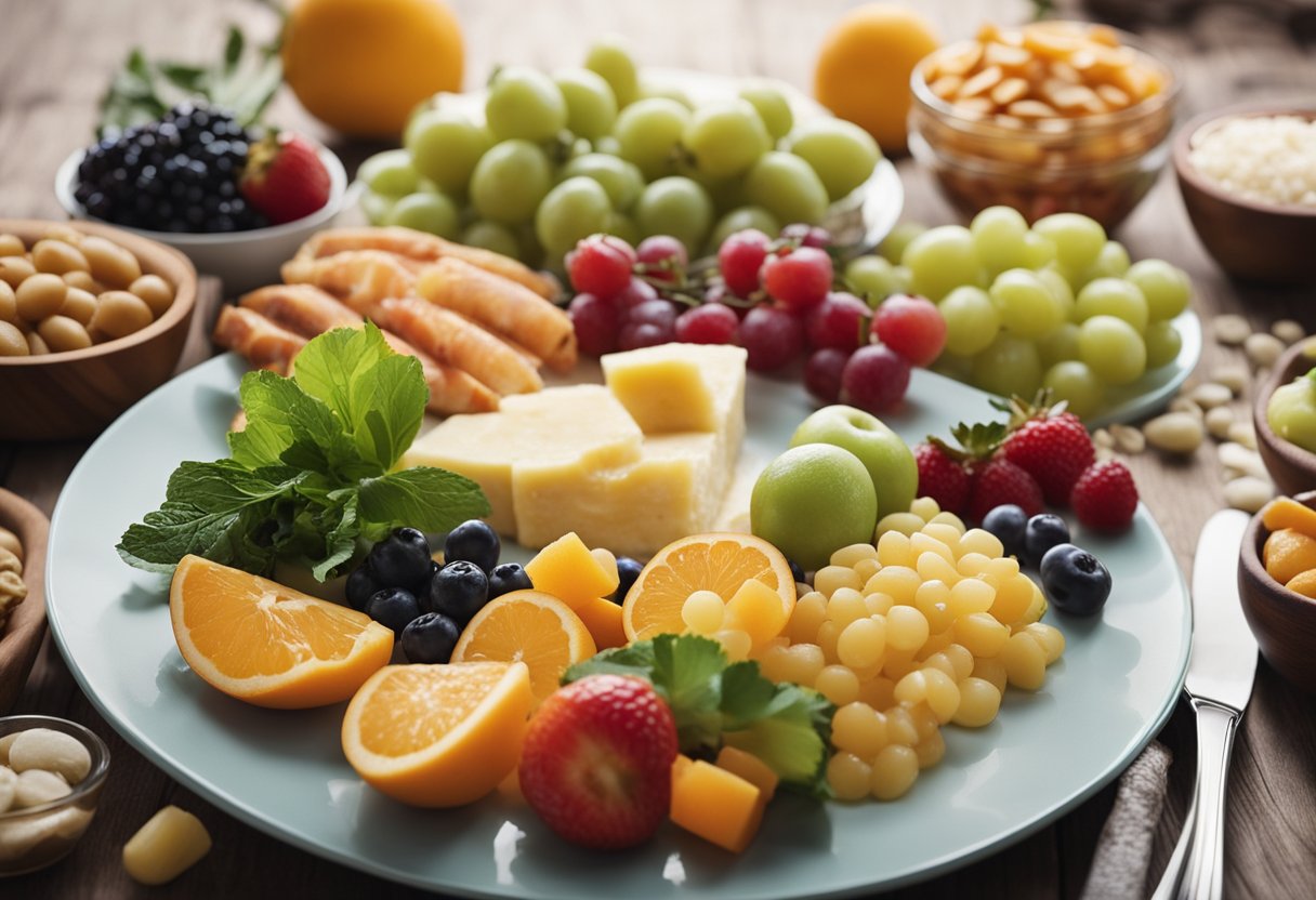 A table with various foods: greasy, sugary, and processed on one side, and fresh fruits, vegetables, and lean proteins on the other