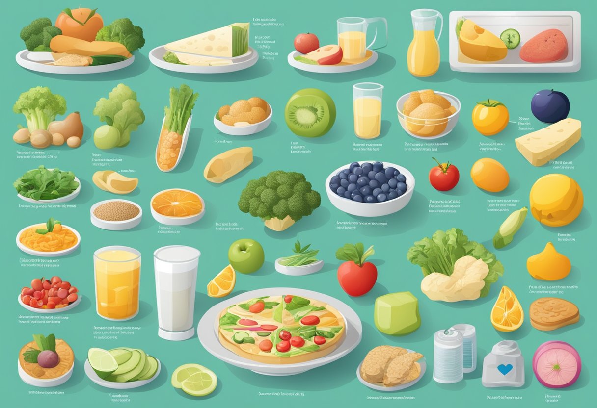 A table displaying various diet plans, with images of different foods and medical condition symbols