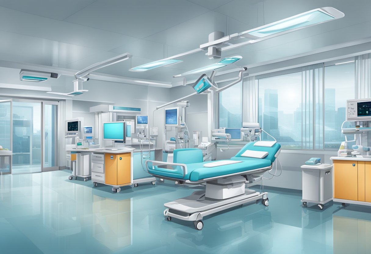 A modern hospital with advanced medical equipment and innovative patient care technologies