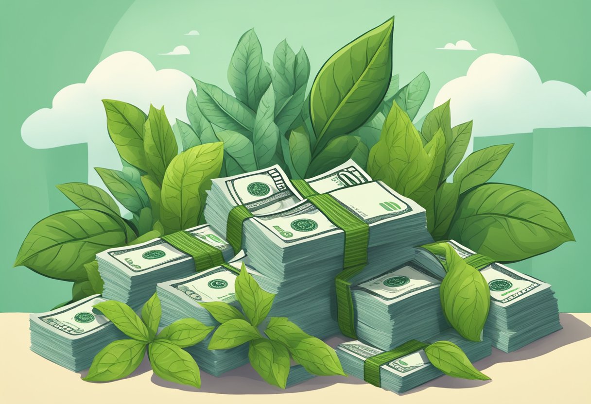 A pile of cash surrounded by growing plants, representing the top 10 best dividend stocks