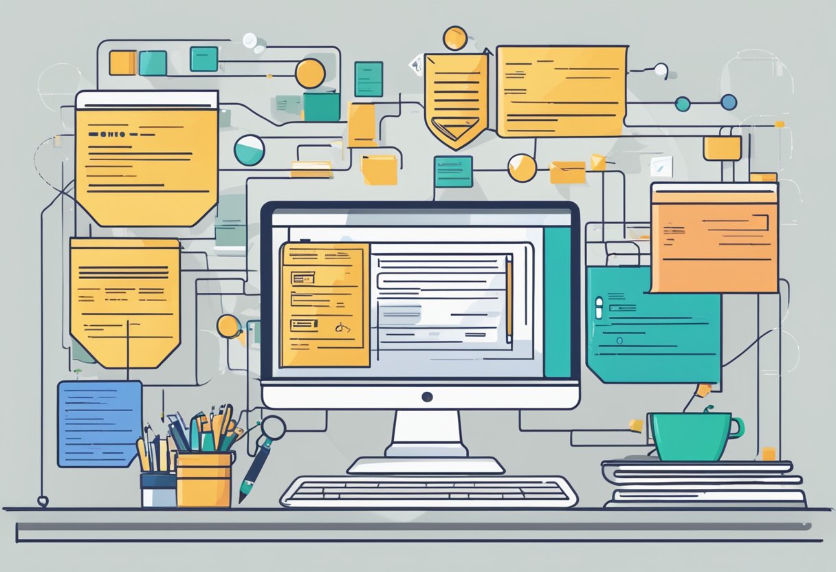 A computer screen displaying the top 10 online degree programs with an admissions process flowchart