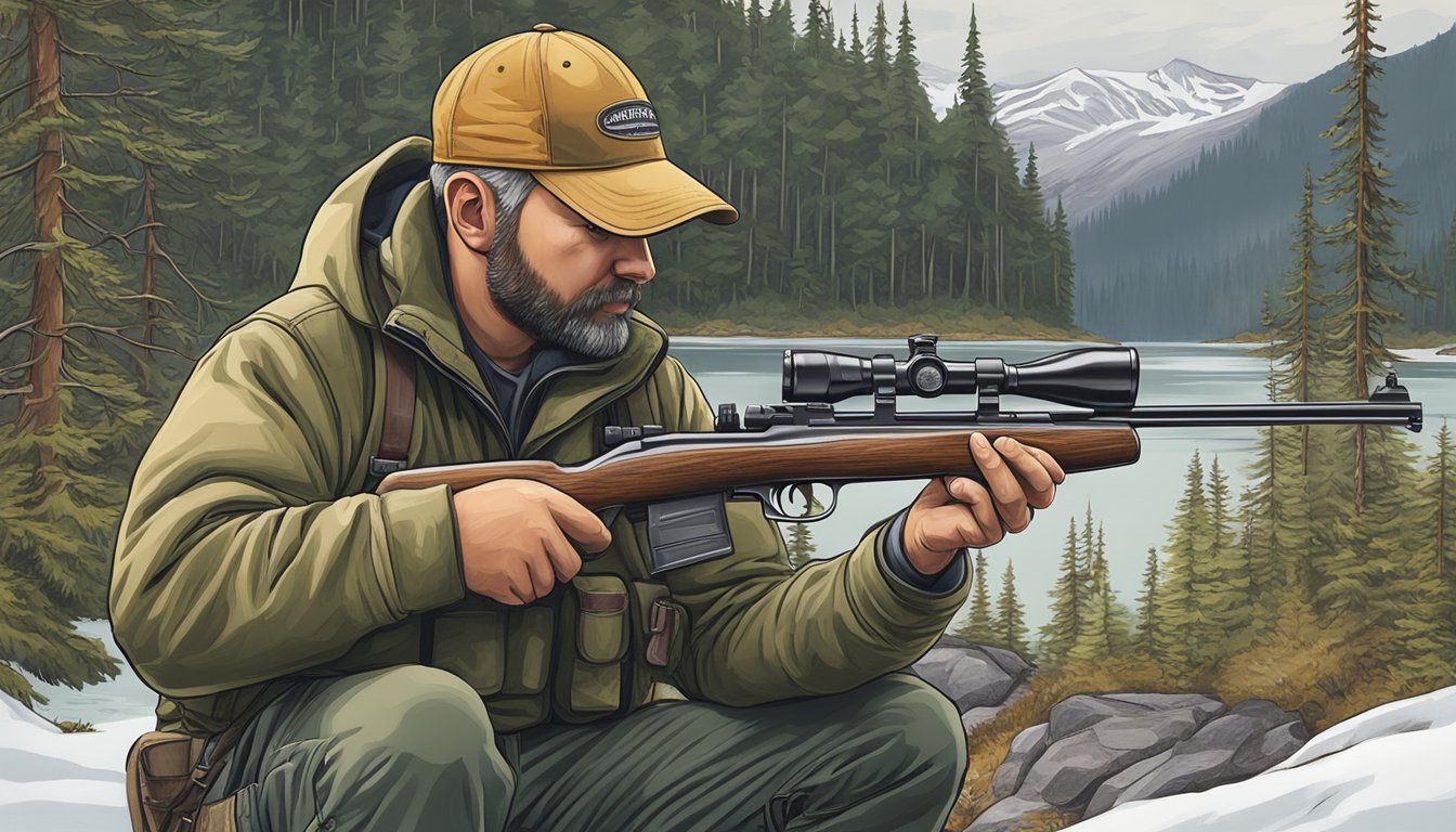 A hunter in Alaska carefully checks his firearm against the state's regulations before heading out into the wilderness