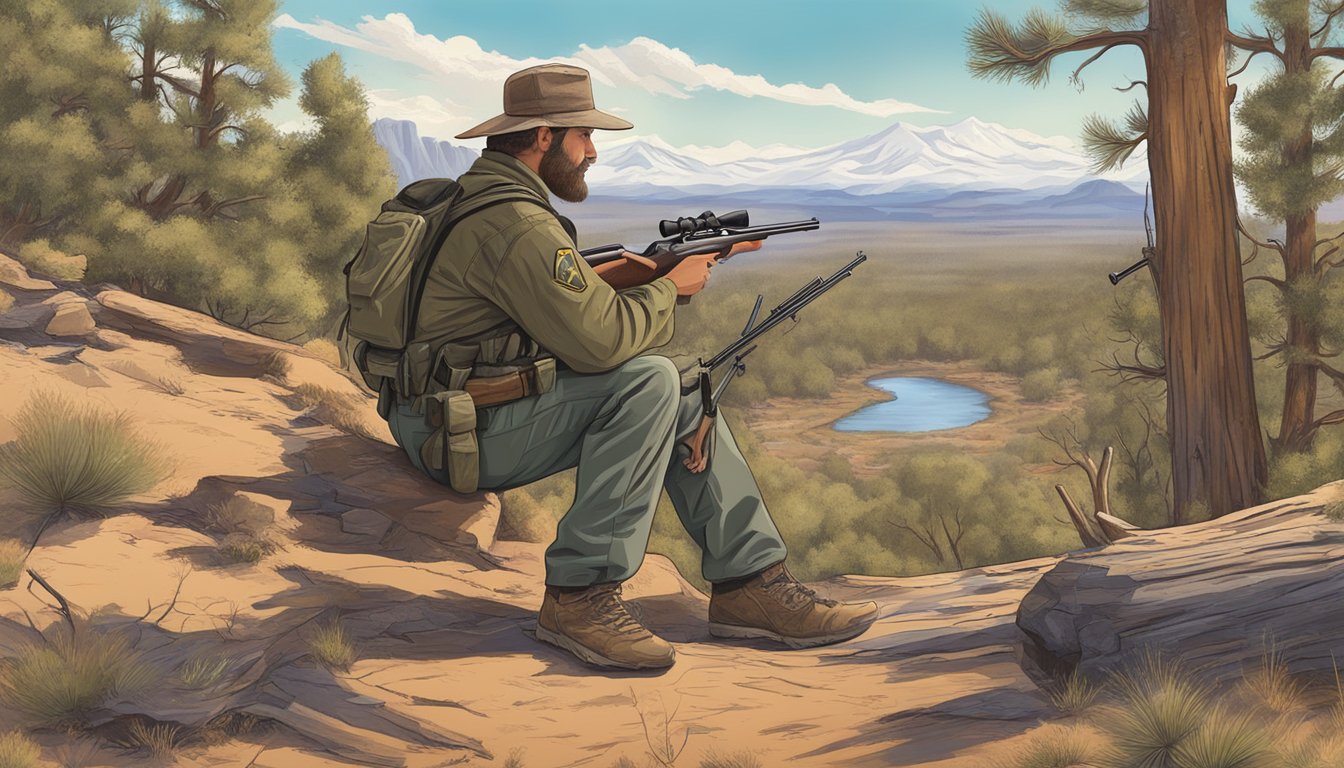 A hunter in Arizona checks the firearm regulations for specific game and seasons before heading out into the wilderness