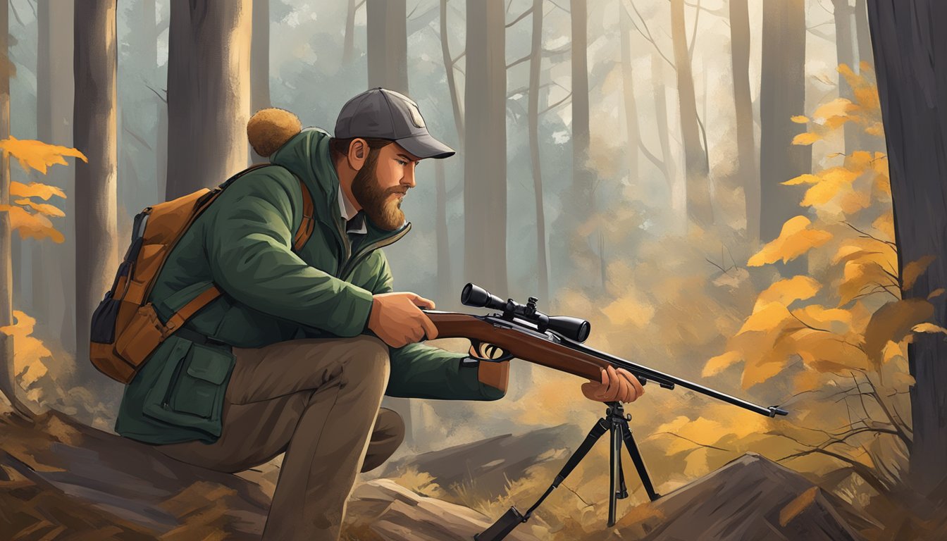 A hunter in the District of Columbia carefully checking their firearm before heading out into the woods, making sure to adhere to local hunting regulations