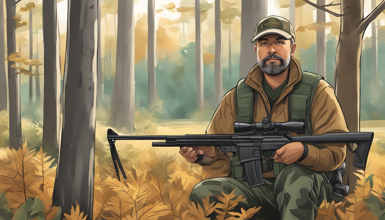 A hunter in the Statistical Data and Public Safety district of Columbia, carefully abiding by firearm regulations while preparing for a hunting trip