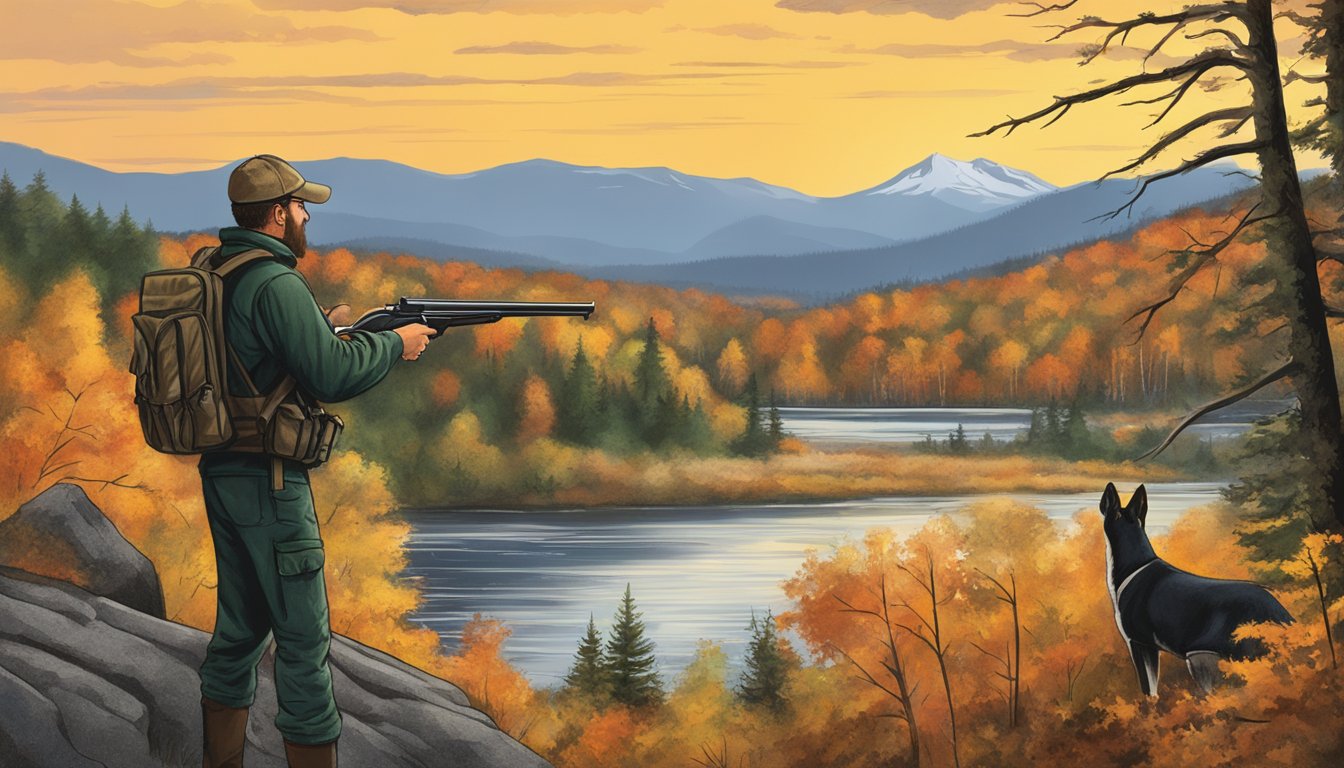 A hunter in New Hampshire obtaining a license for firearm hunting