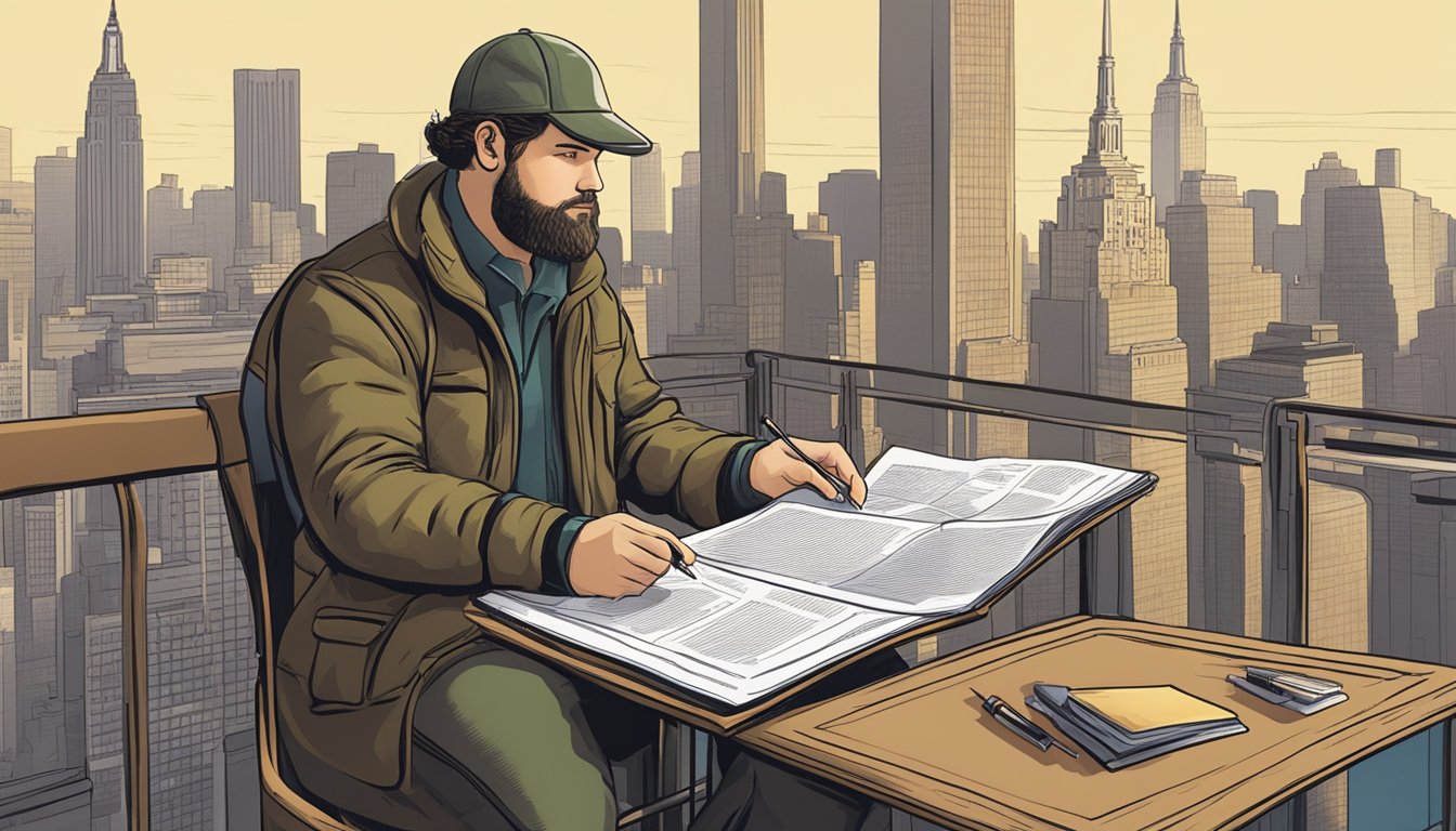 A hunter in New York studying a booklet of firearm regulations