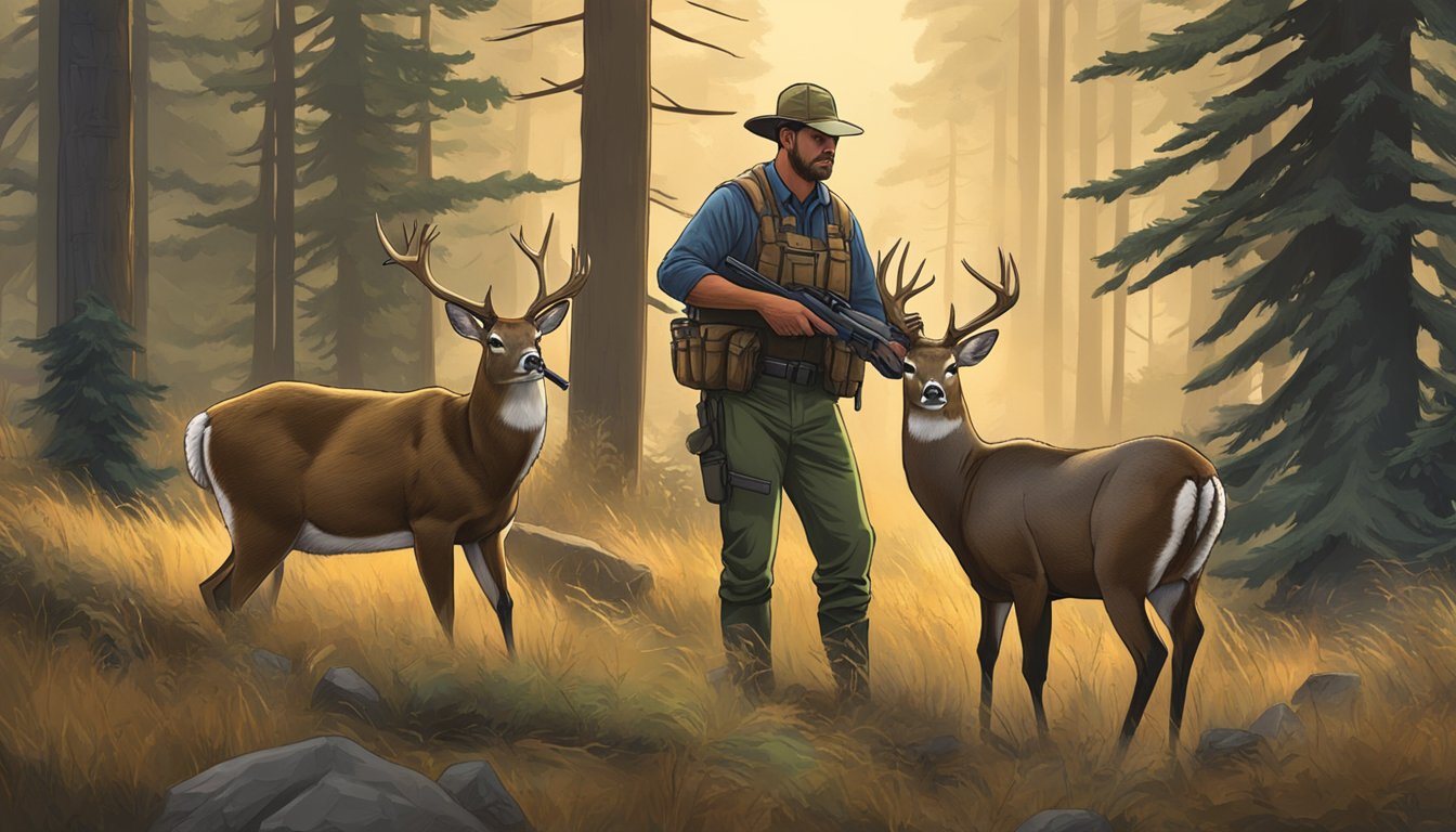 A hunter carefully field dresses a deer in compliance with Oregon firearm regulations