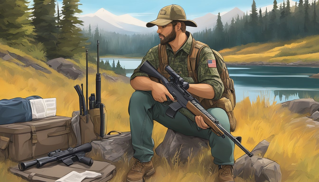 A hunter in Washington state checking firearm regulations before heading out for a hunt in the regional area