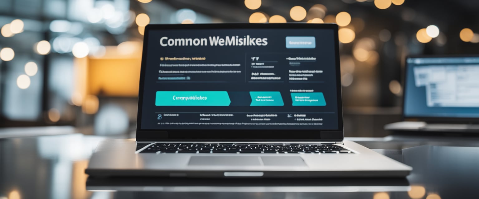 Ein Computerbildschirm mit einer Website, die häufige Fehler bei der Erstellung von Websites und deren Lösungen anzeigt.