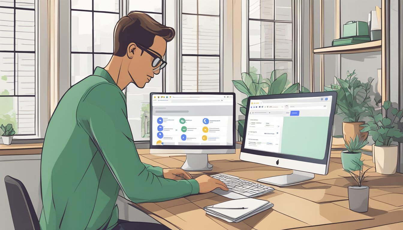 En person som bruker en datamaskin for å navigere gjennom Google Keyword Planner, og bruker ulike filtre for å effektivt søke etter søkeord.