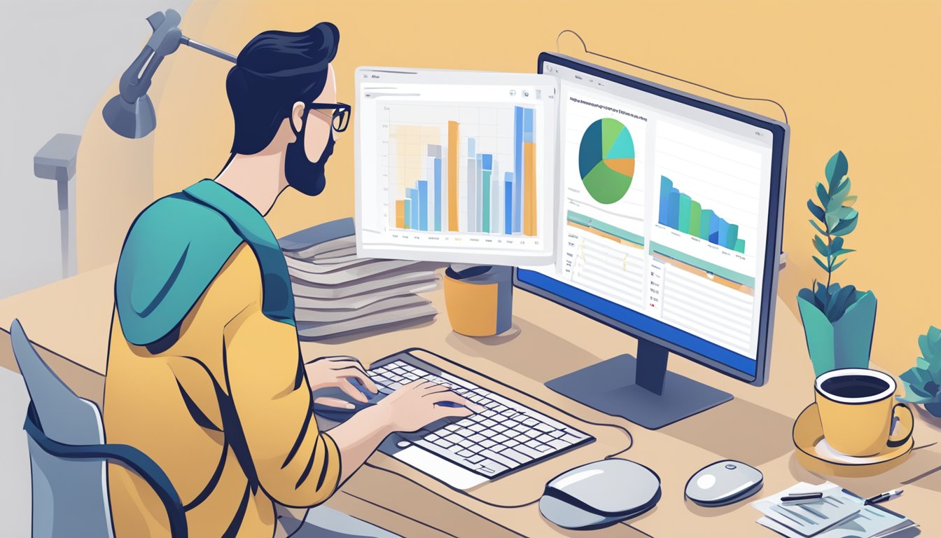 En person som bruker en datamaskin til å analysere Google nøkkelordplanleggerdata