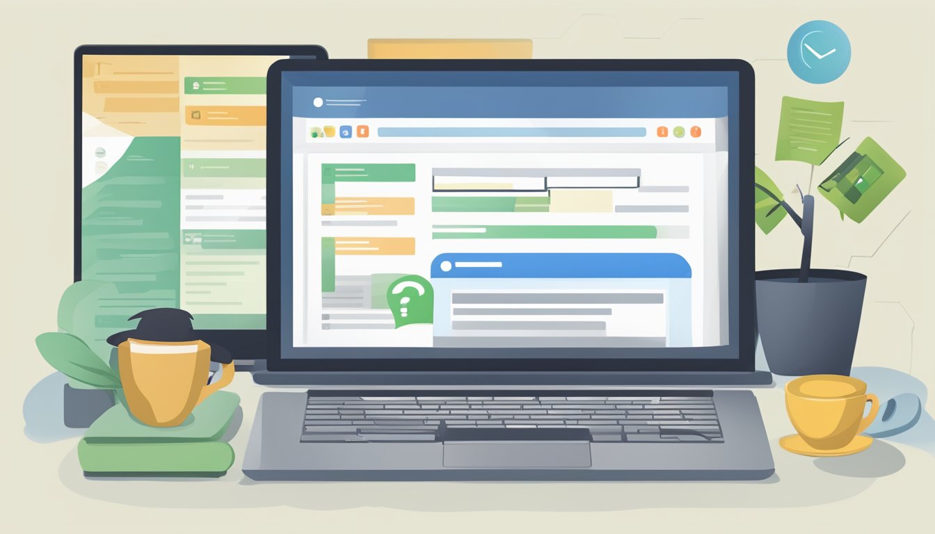 En dataskjerm som viser en nettside med en liste over spørsmål og svar, en Hootsuite-logo, og en søkebar på toppen