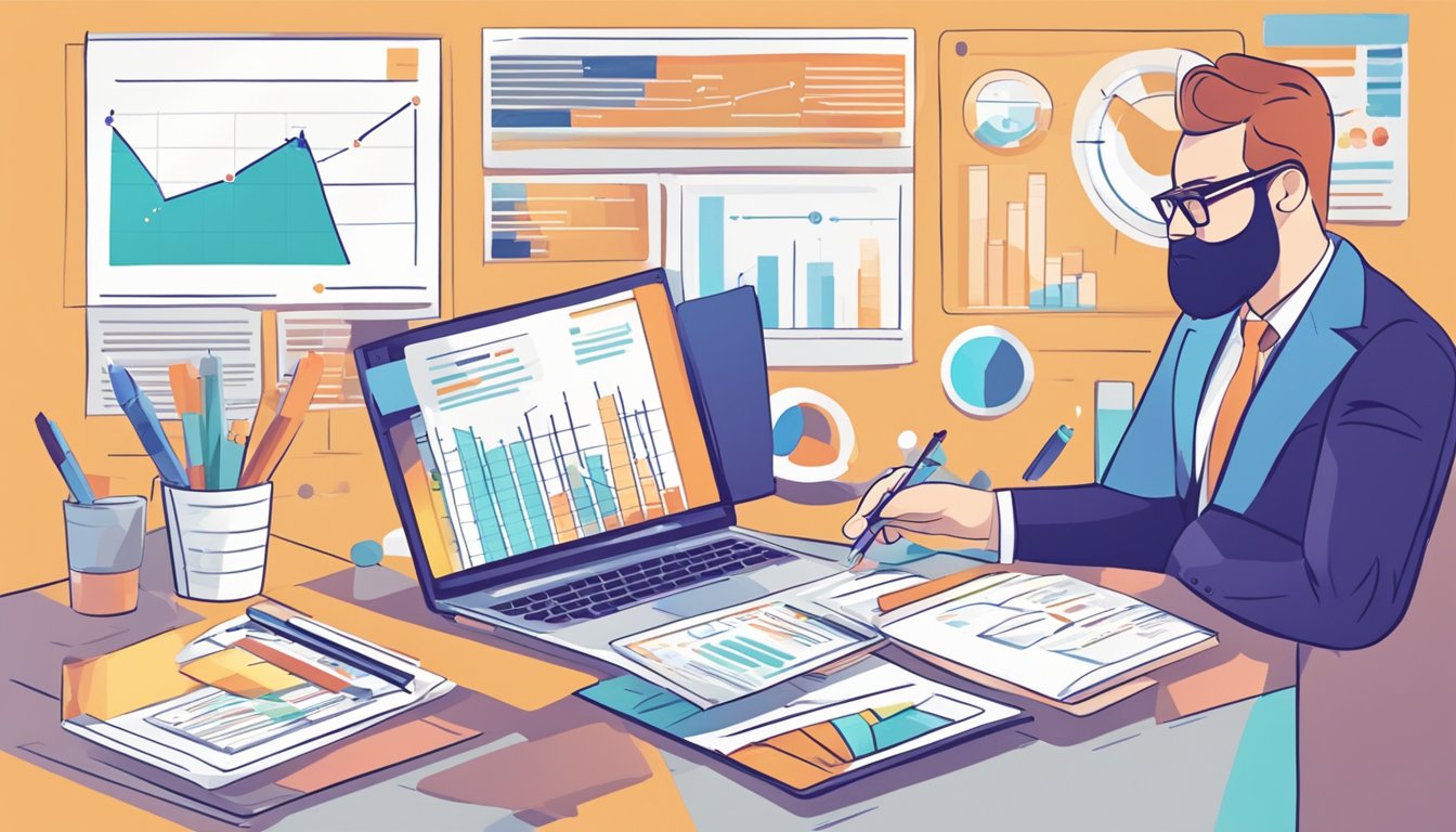 En person som analyserer og måler ROI av innkommende markedsføring ved hjelp av diagrammer og grafer
