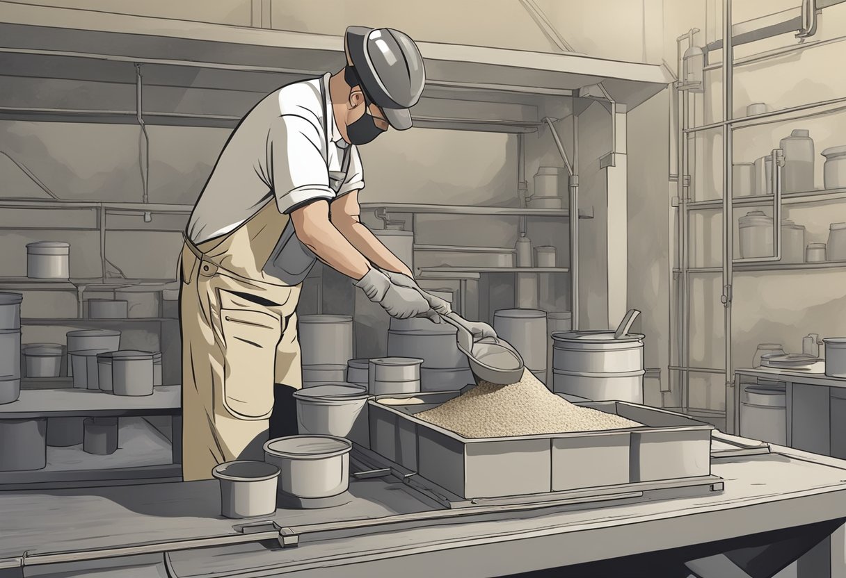 A person mixing and pouring refractory cement into a mold