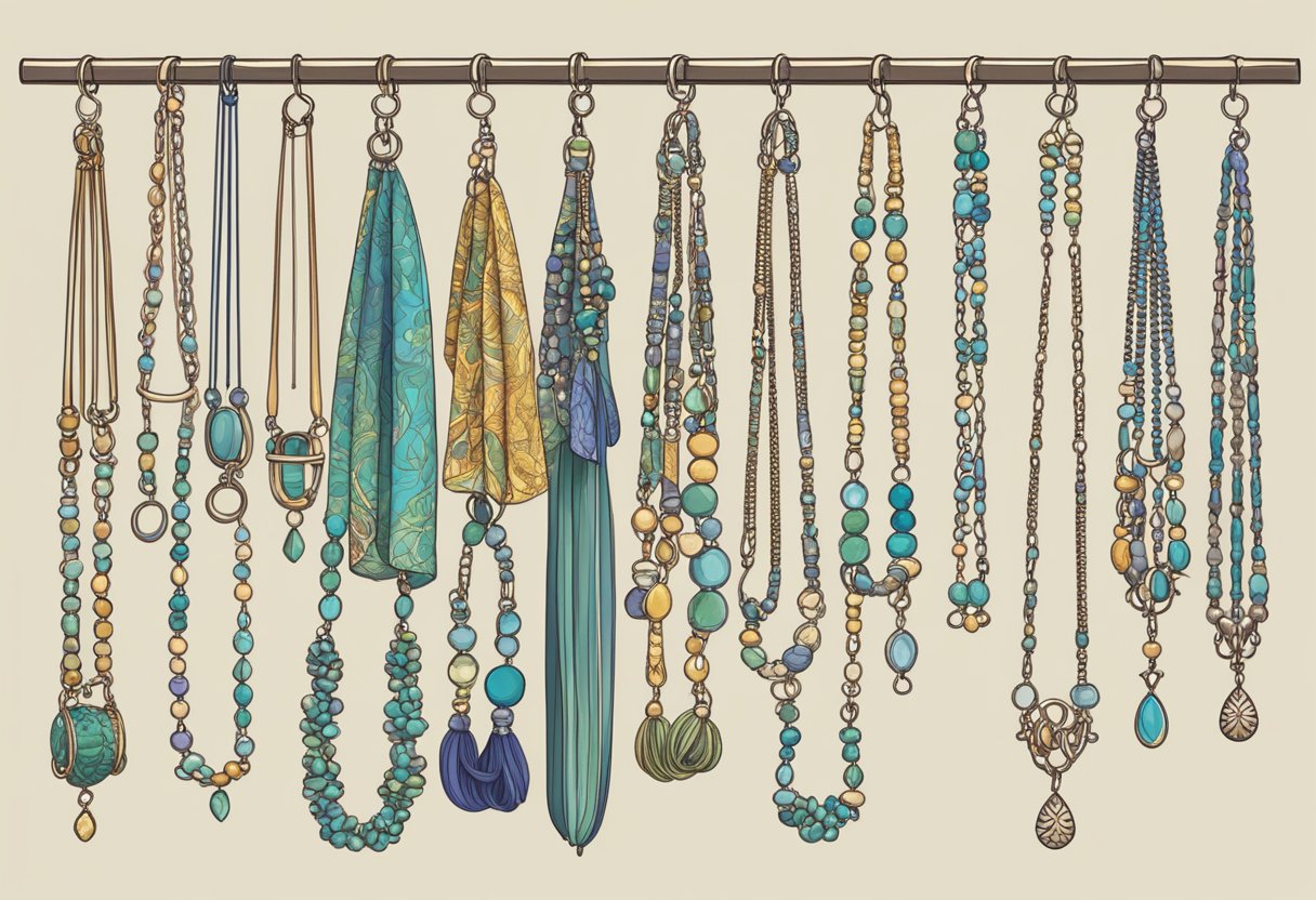 Necklaces hang neatly on individual hooks, separated to prevent tangling