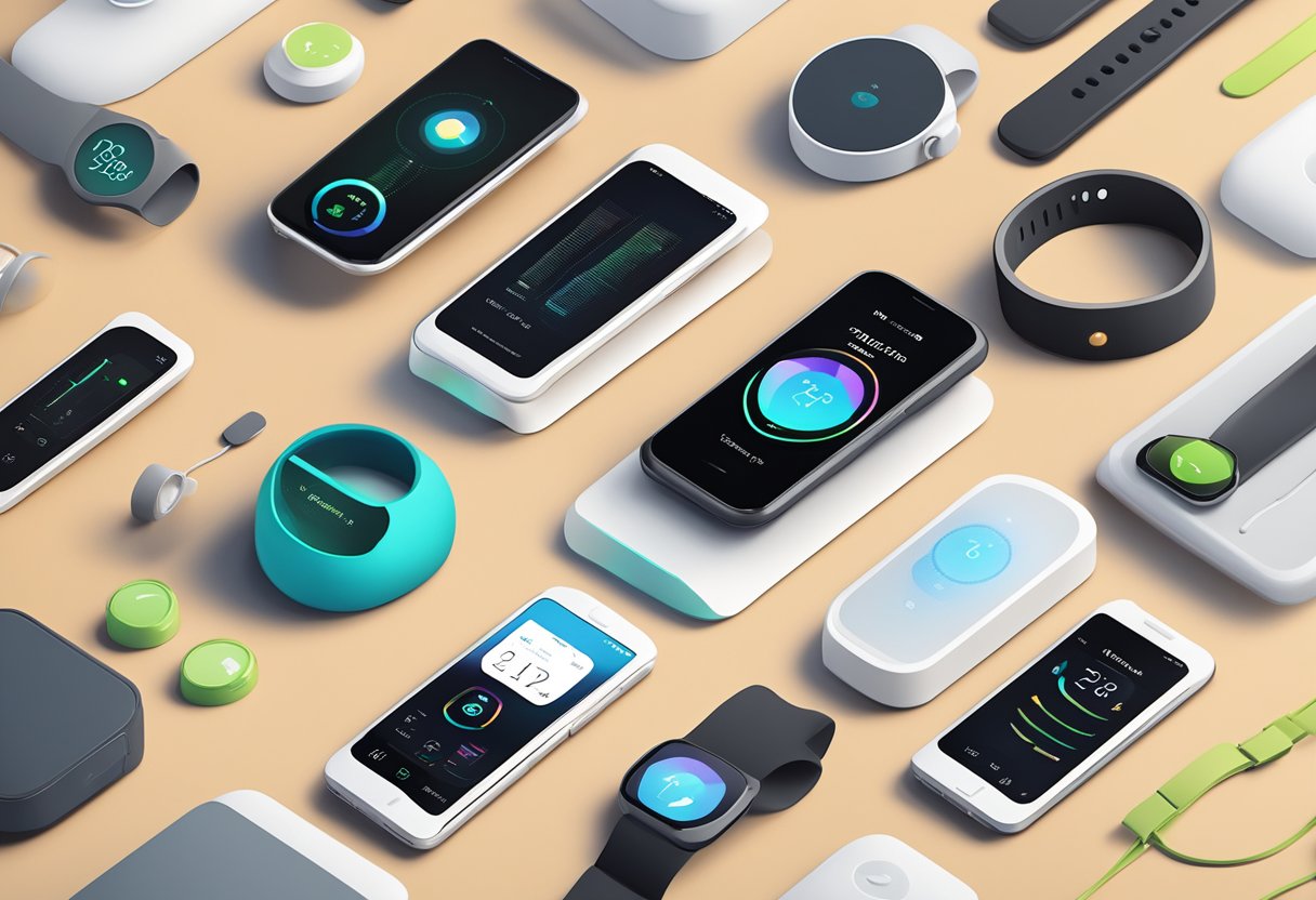 A collection of smart health trackers arranged on a sleek, modern table