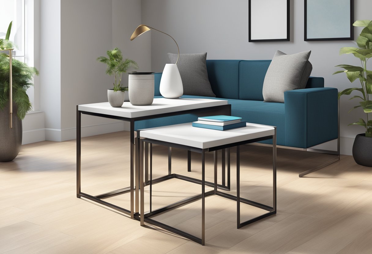 Two sleek, modern end tables stacked neatly on top of each other, creating a stylish and space-saving solution