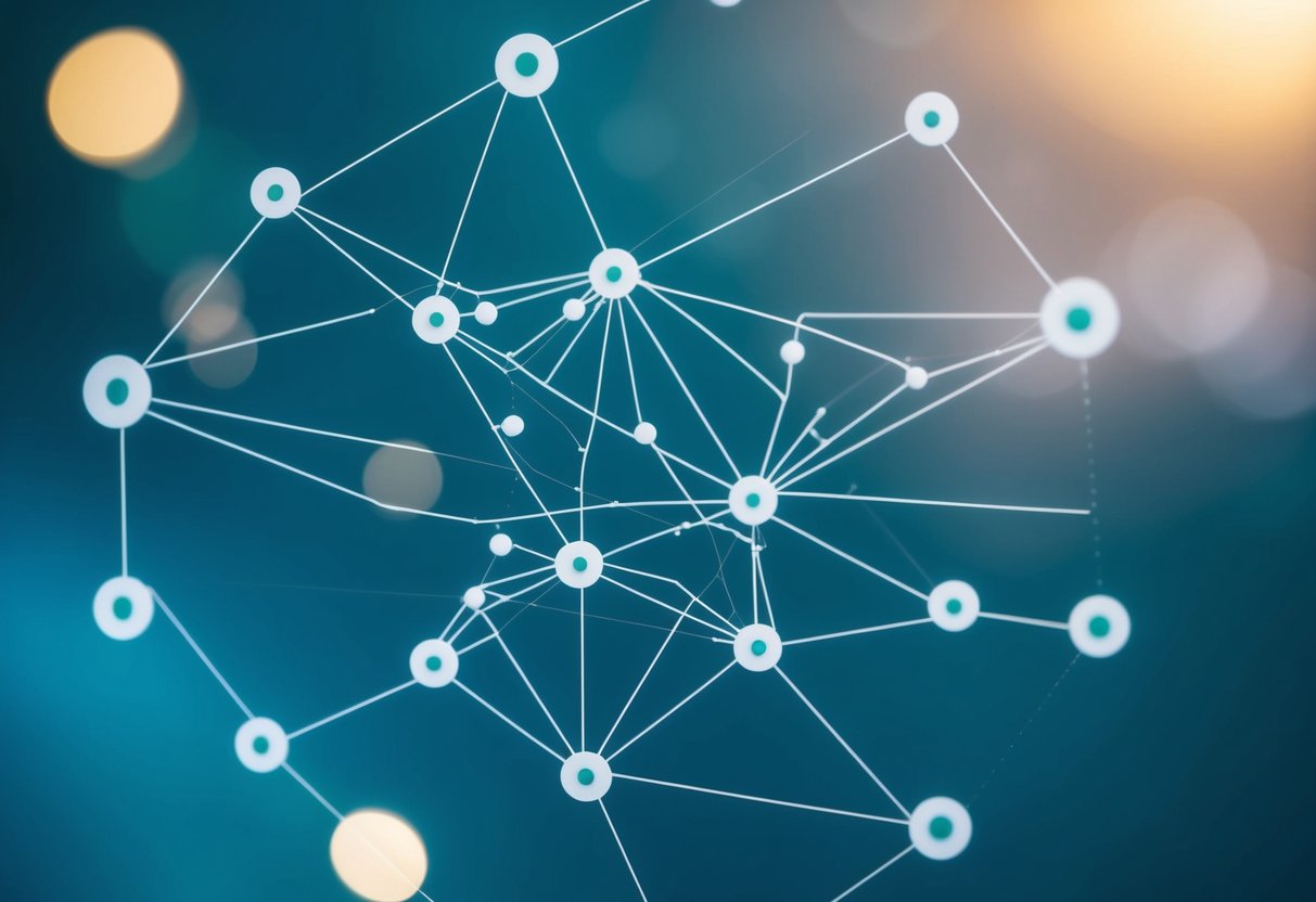 A web of interconnected nodes with arrows indicating cause and effect relationships