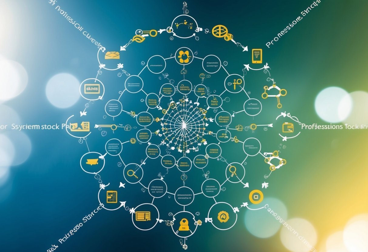 A web of interconnected concepts, forming causal loops, representing the basics of systems thinking