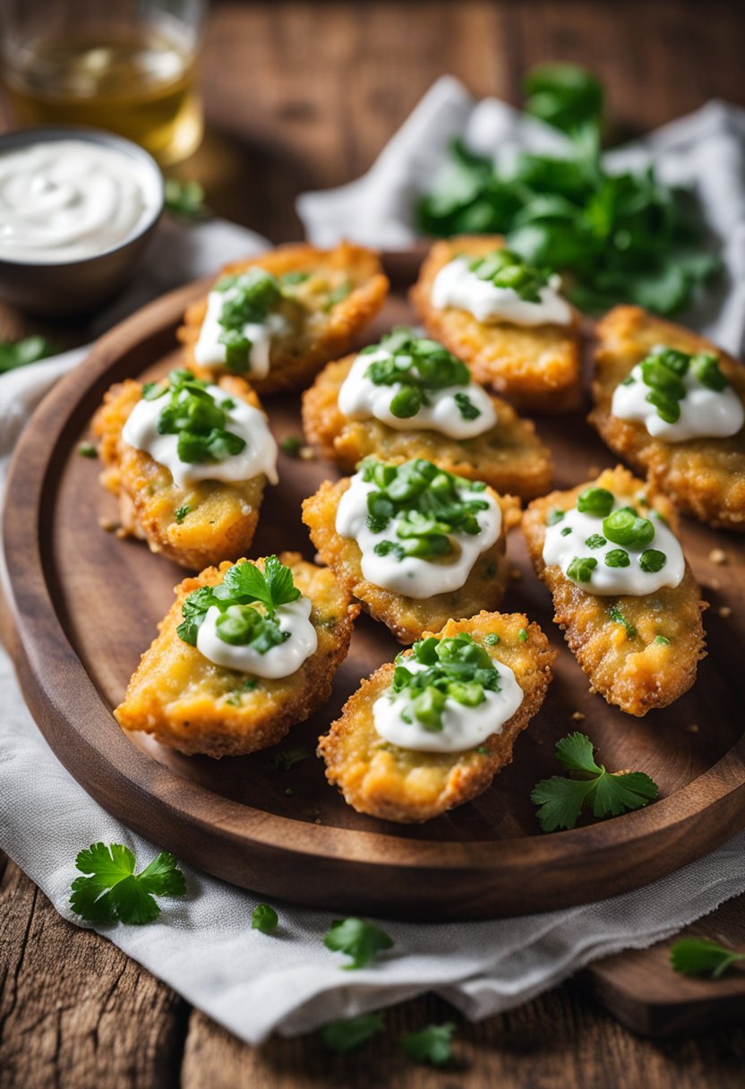 A plate of keto jalapeno poppers arranged on a wooden serving board with a dollop of sour cream and a sprinkle of chopped parsley