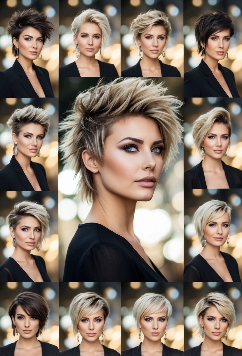 A woman with a tousled wolf cut hairstyle, surrounded by 18 other women with different variations of the same hairstyle