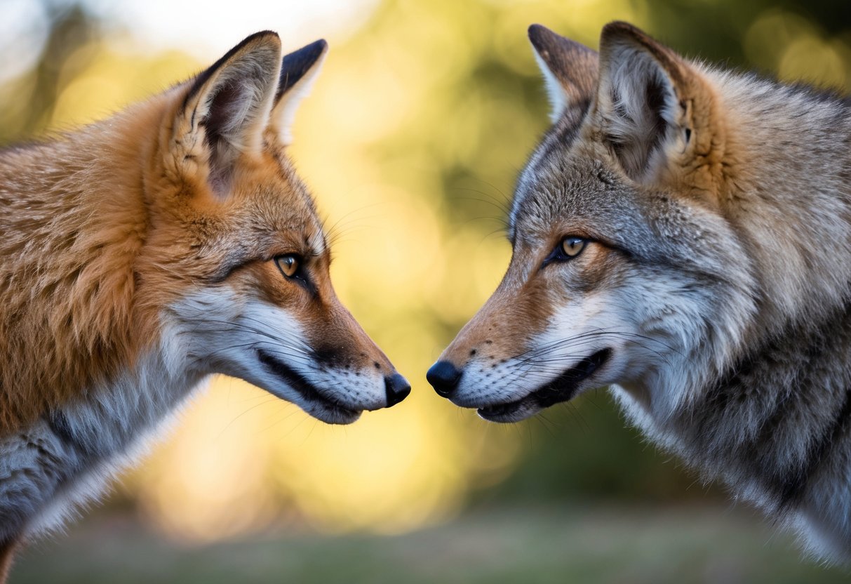 A fox and a wolf face off, each with distinct features