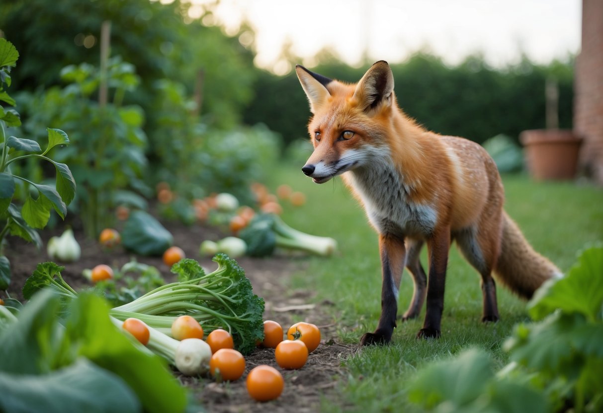A fox raids a garden, scattering vegetables and causing chaos
