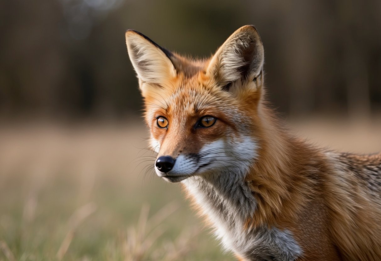 A fox-like creature with a bushy tail, pointed ears, and a sleek body, with a mix of dog and cat features, such as a dog's snout and a cat's whiskers