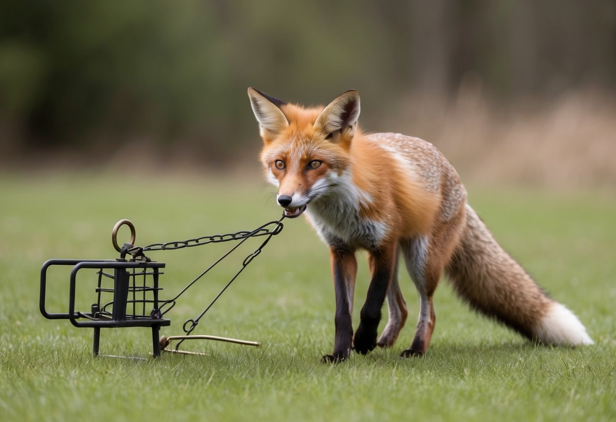 A fox outwits a trap using a cleverly designed contraption