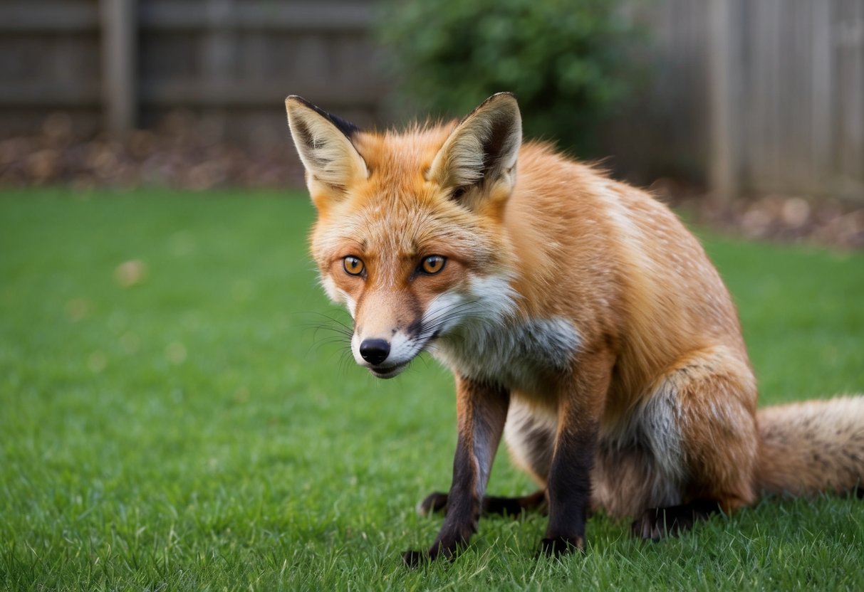 An injured fox in a backyard, seeking help