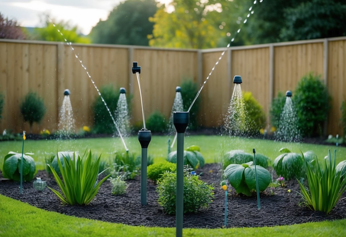 A garden with tall fences, motion-activated sprinklers, and strong-smelling plants to deter foxes