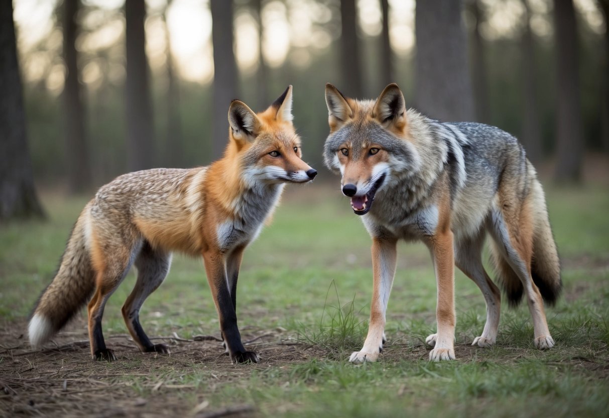 A cunning fox outwits a fierce wolf in a forest clearing