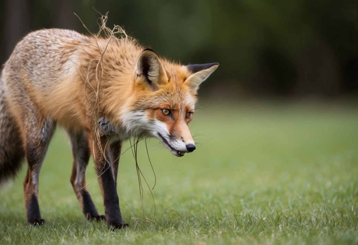 A fox with a limp, tangled fur, or signs of distress