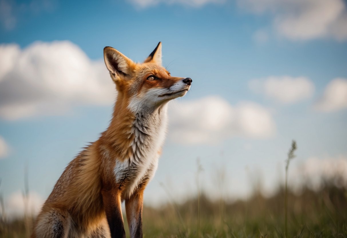 A fox with a injured leg, looking up at the sky for help
