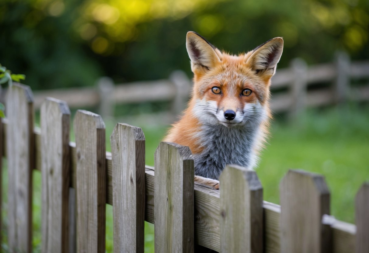 A fox eagerly awaits at a wooden fence, where a kind figure regularly leaves food. The fox gazes expectantly, remembering the provider's generosity