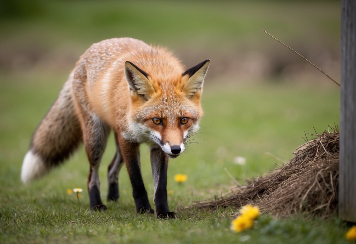 A fox recoils from the pungent scent of ammonia, wrinkling its nose and backing away from the source