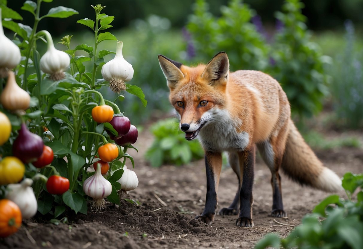 A fox recoils from a garden filled with pungent odors of garlic, onion, and chili pepper plants