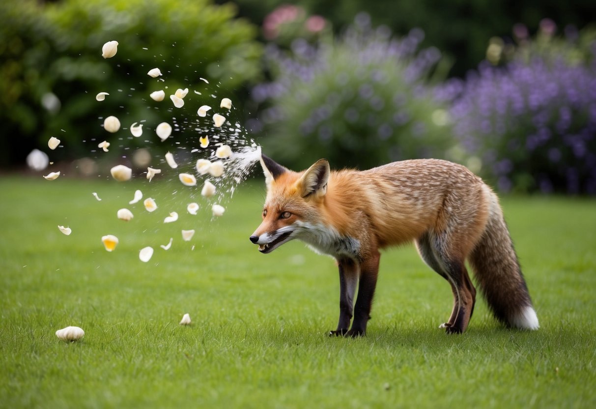 A fox recoils from pungent smells of garlic, ammonia, and vinegar in a lush British garden