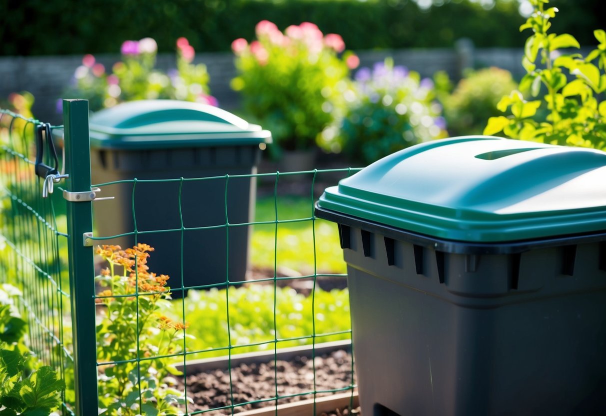 A garden with secure fencing, closed compost bins, and no food scraps left out