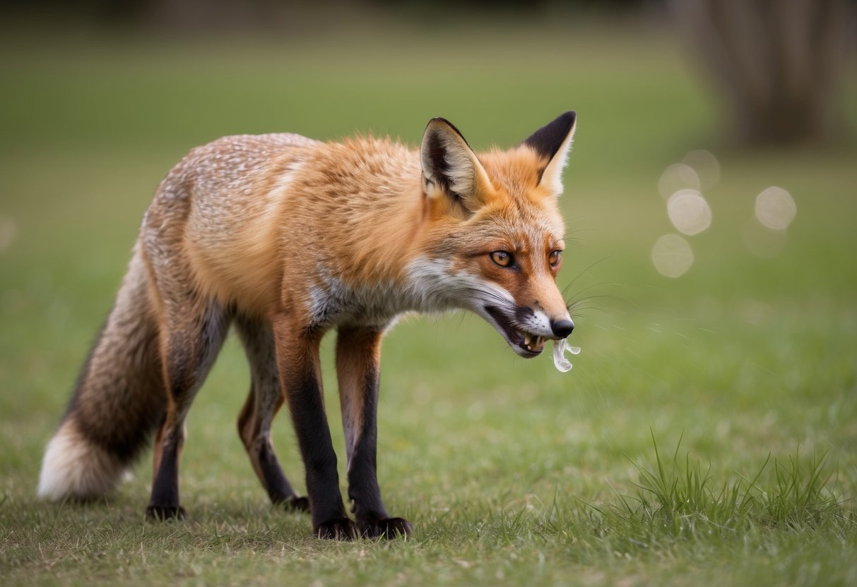 A fox recoiling from a pungent odor, wrinkling its nose and turning away