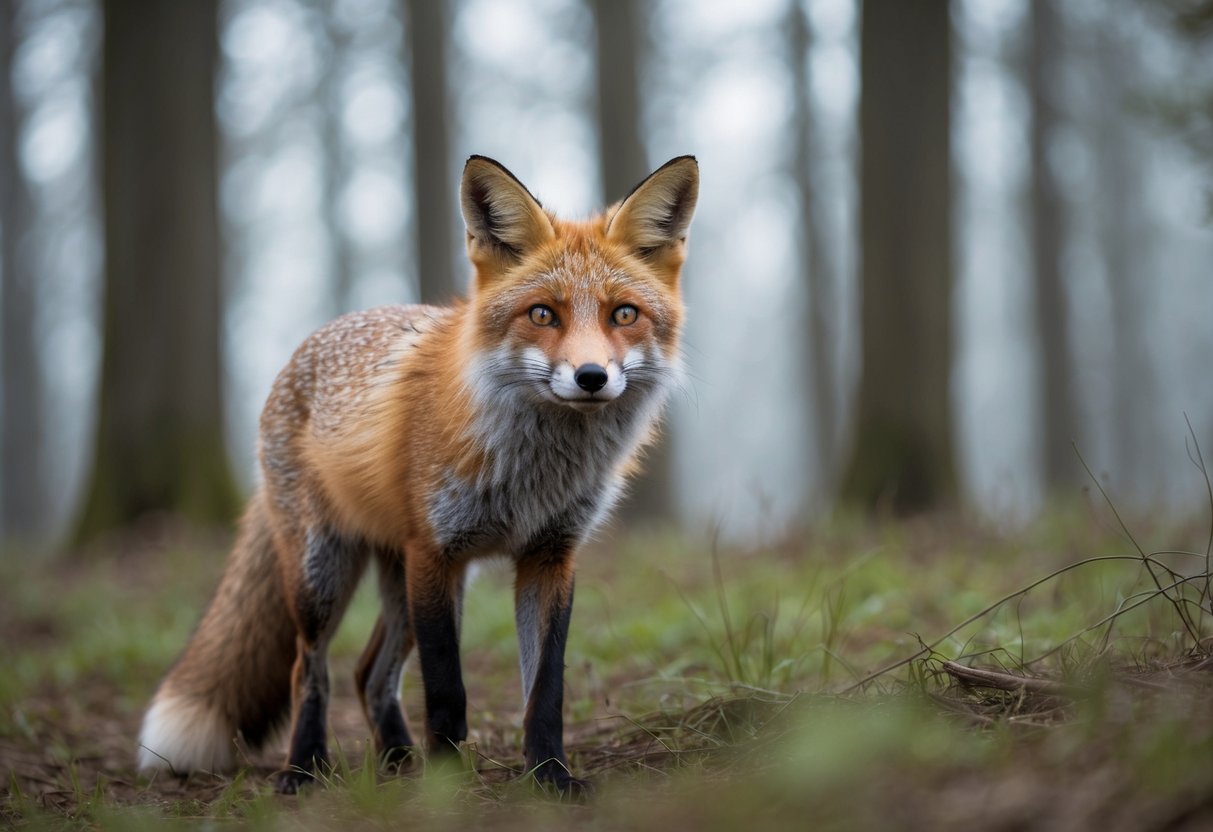 A fox emerges from the misty woods, its eyes gleaming with an otherworldly wisdom. Its presence exudes a sense of mystery and spiritual significance