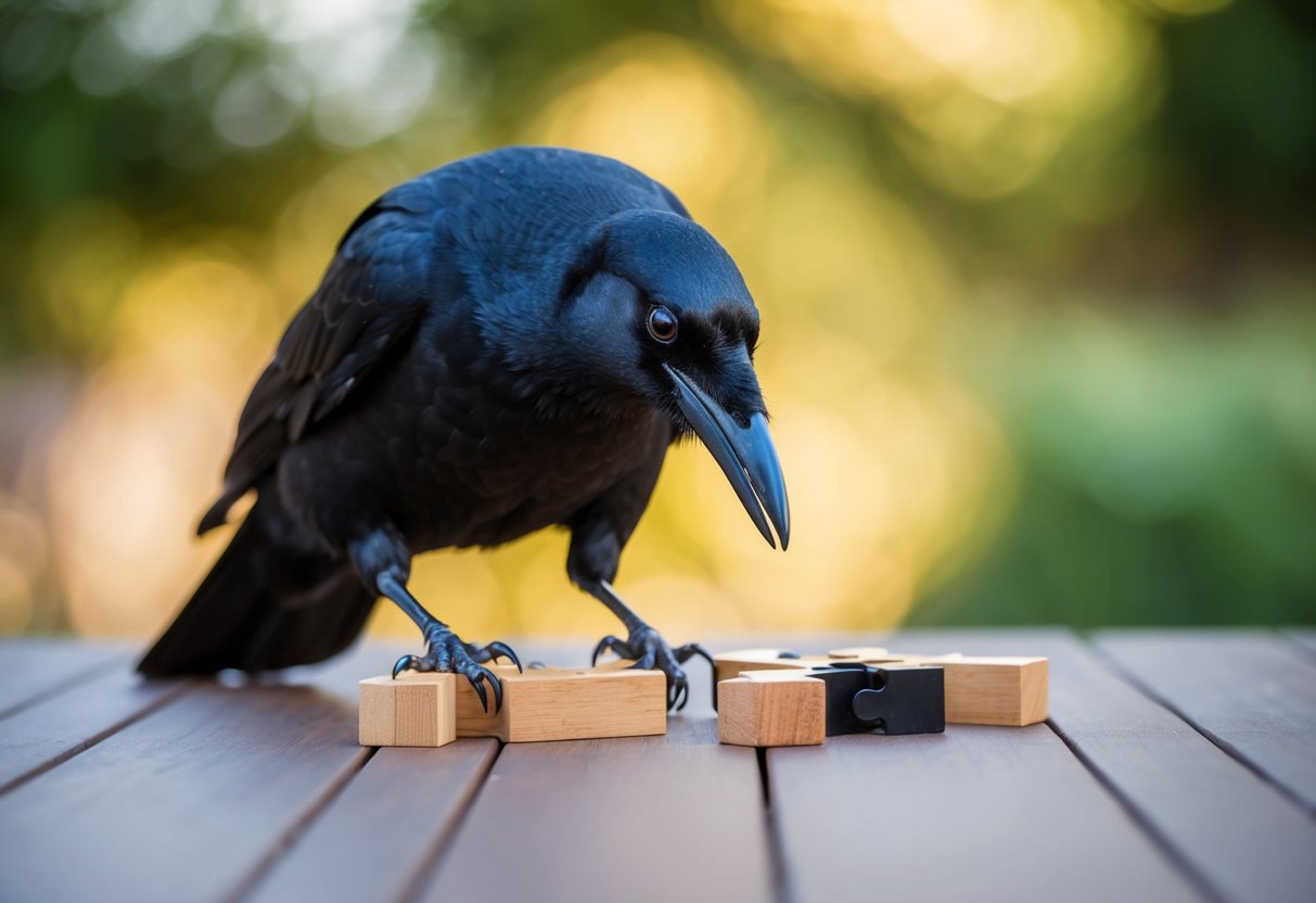 A crow using tools to solve a complex puzzle