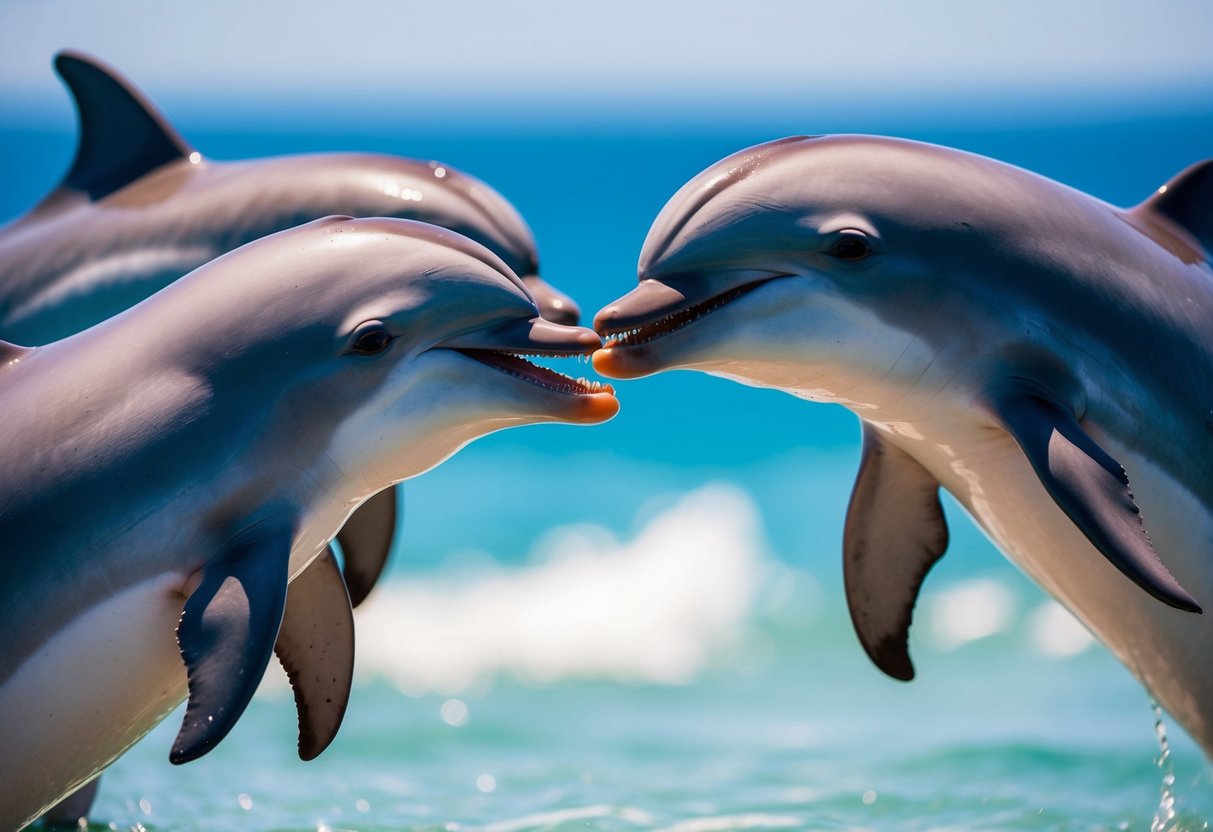 A group of dolphins solving a complex puzzle together