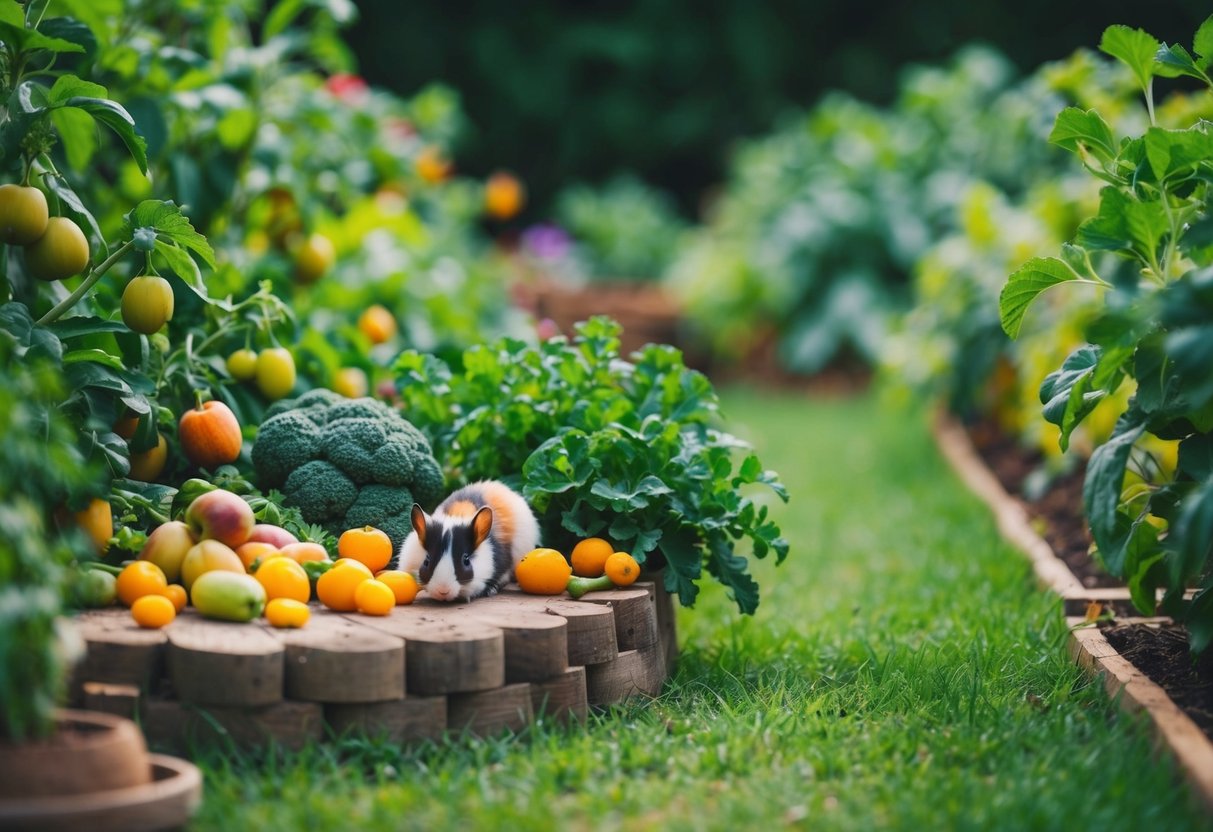 A lush garden with ripe fruits, vegetables, and small animals. The scent of compost and hidden spaces for shelter