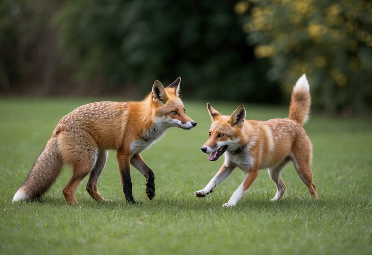 A fox outsmarts a dog in a game of hide and seek