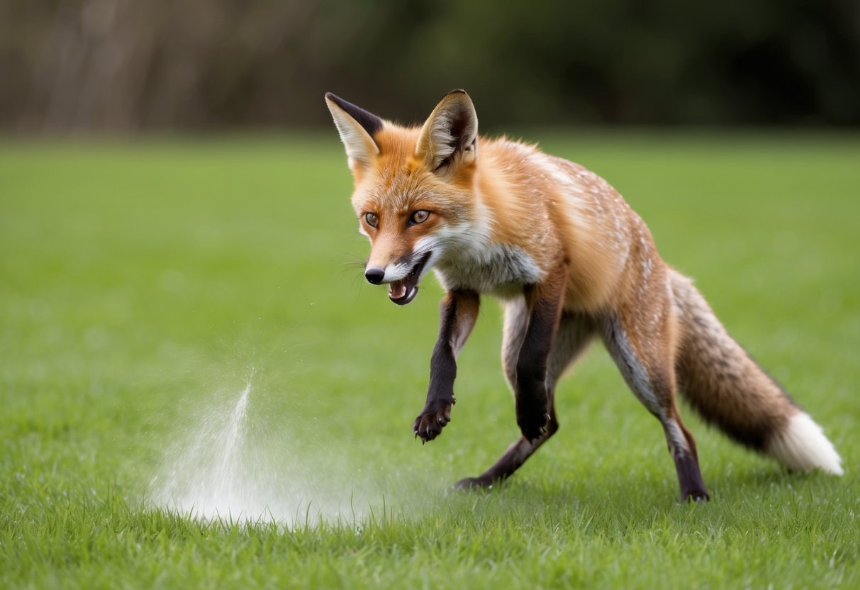 A fox recoiling from a patch of grass sprayed with human urine
