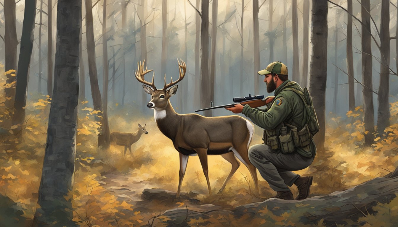 A hunter field dresses and processes a deer in the Arkansas woods