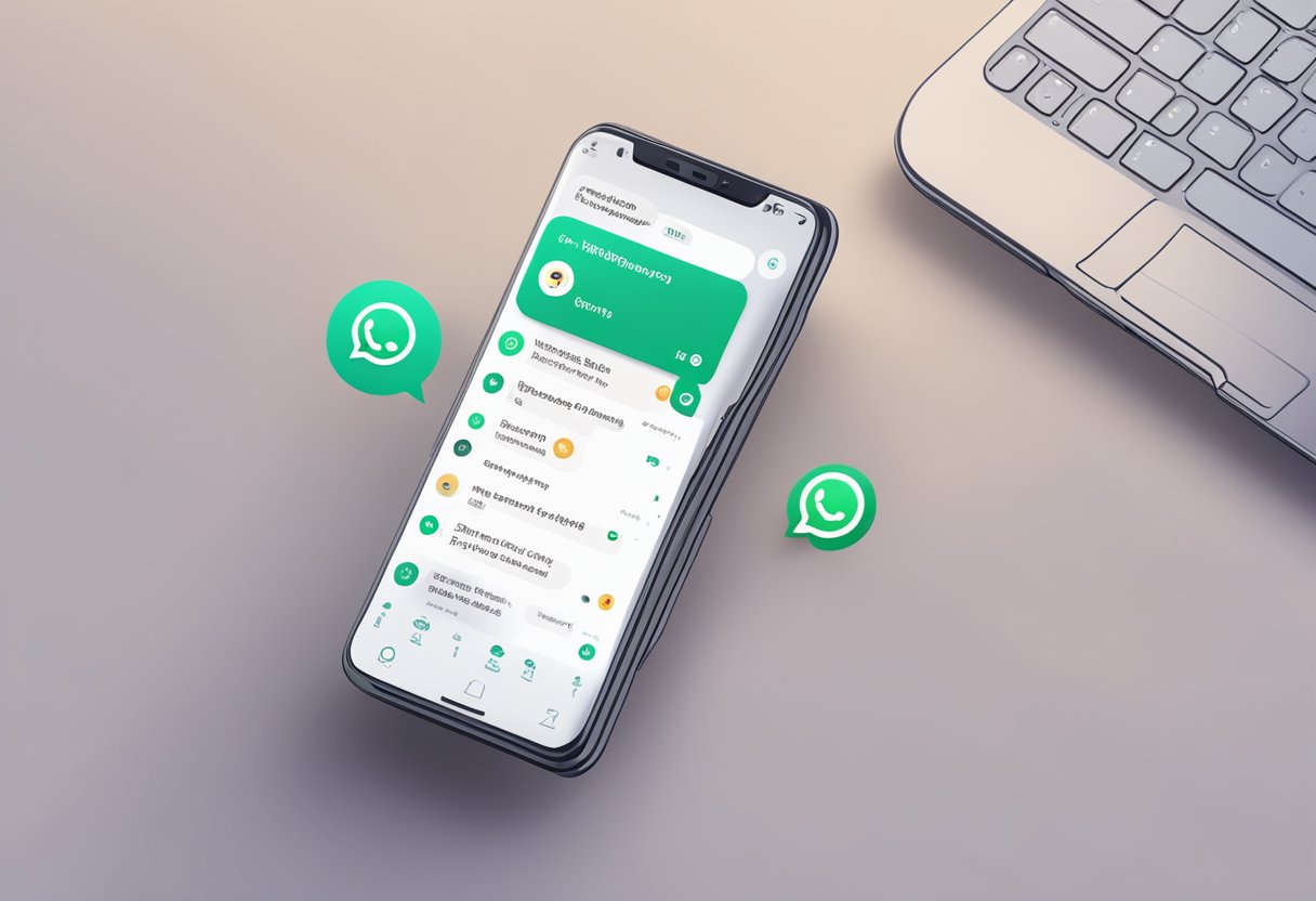 Um smartphone com uma interface de chatbot do WhatsApp aberta na tela