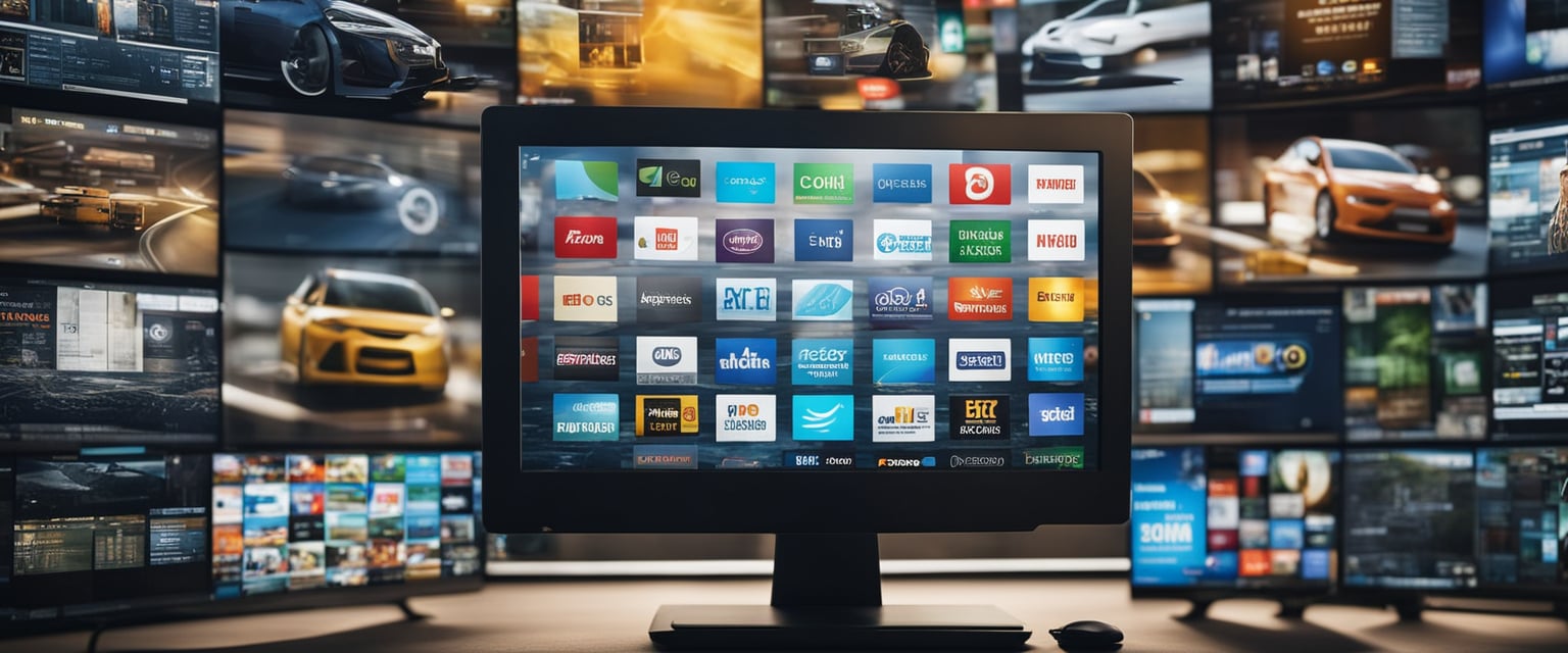 Ein Computerbildschirm, der verschiedene Online-Werbeanzeigen für verschiedene Unternehmen anzeigt.